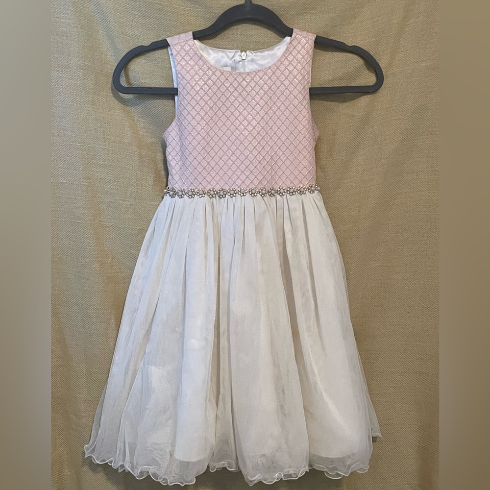 American Princess Girls pick and white dress, size 6